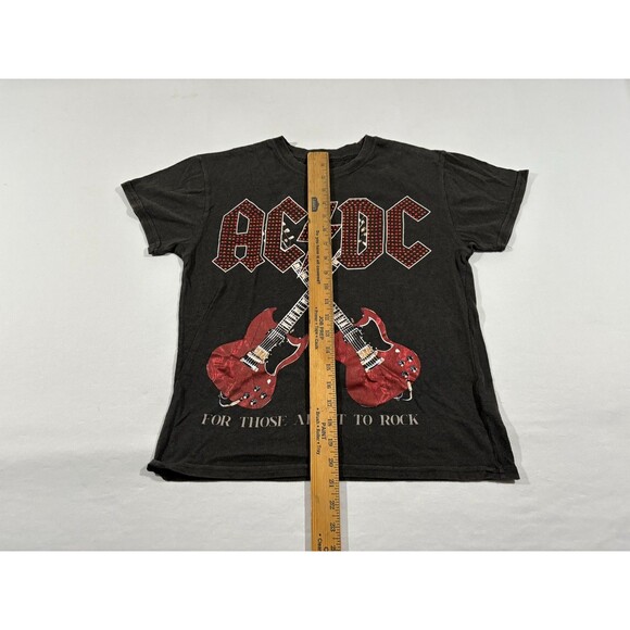 AC/DC Womens For Those About To Rock Gray Tee Studded Graphic Crop T Shirt Sz S - Picture 4 of 9
